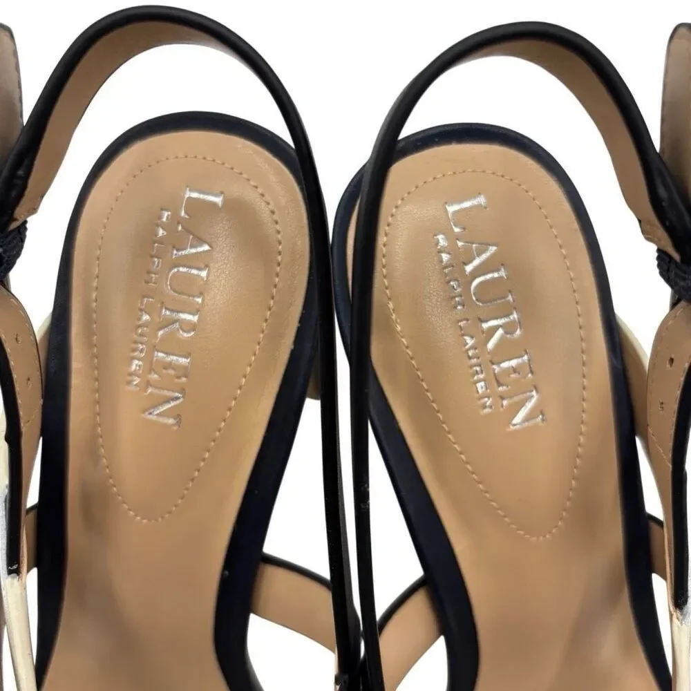 Lauren Ralph Lauren Mackensie Heeled Sandals‎ Black/Cream Size 9B NEW NWOT
